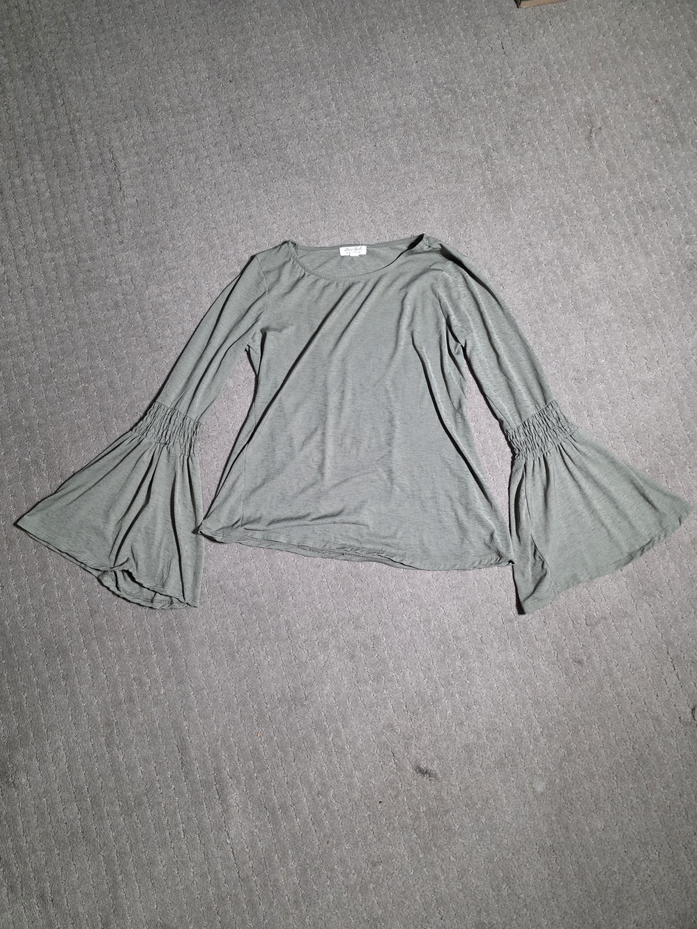 Ultra Flirt Sage Green Bell Sleeve Blouse with Smocked Cuffs